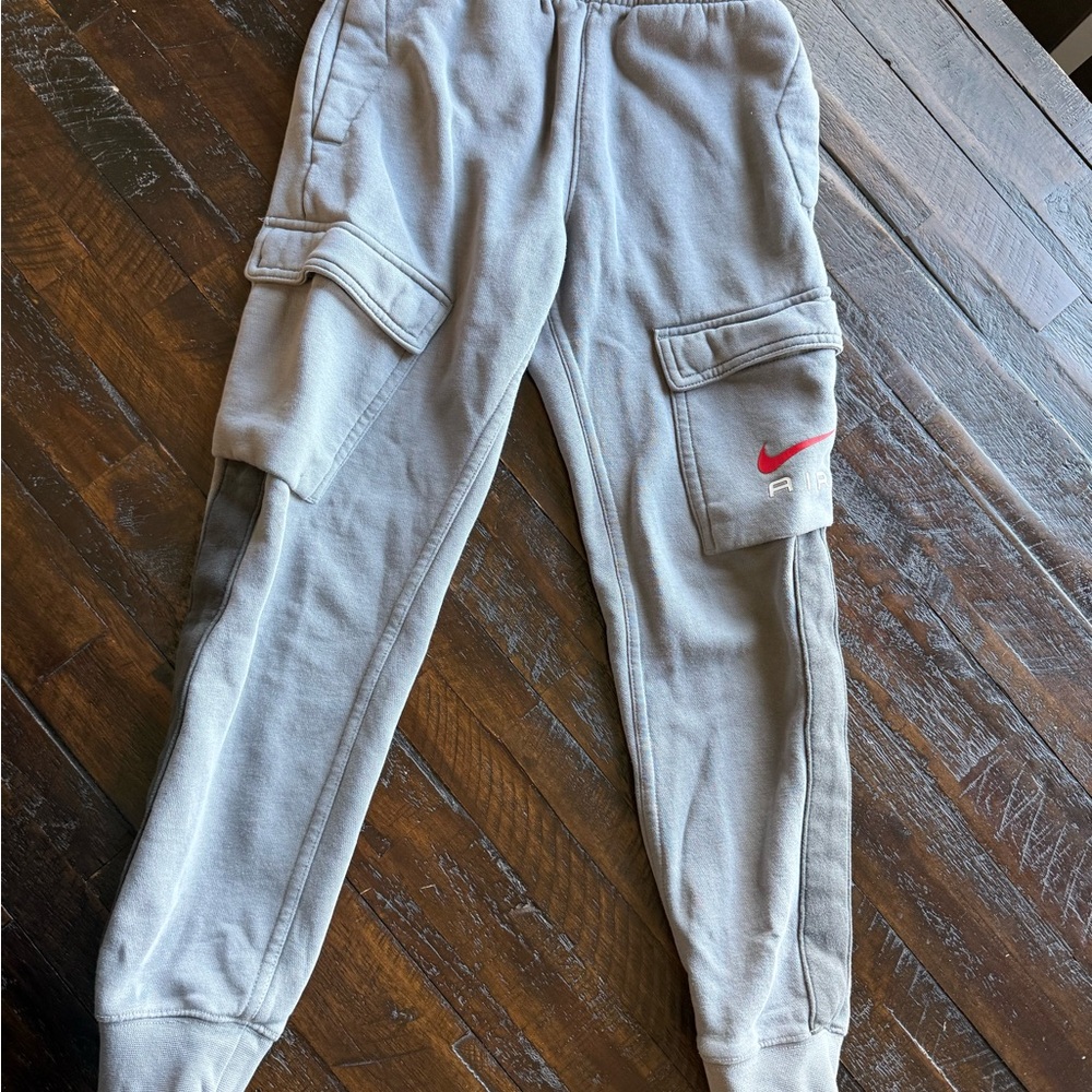 Nike Kids Gray Cargo Joggers with Red Logo